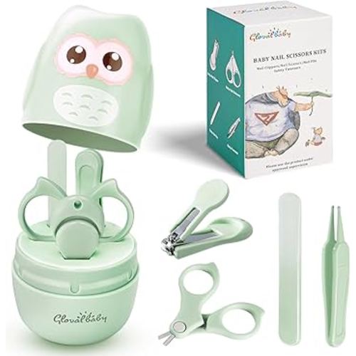 Baby Nail Kit, 4 in 1 Baby Manicure Kit and Pedicure kit with Cute Owl Shape Case. Baby Nail Clipper, Scissor, Baby Nail File & Tweezer for Newborn, Infant & Toddler(Green)