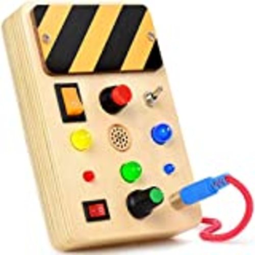 Toddler Toys Busy Board Montessori Toys Sensory Toys for Toddlers 1 2 3 4 Years Old, Wooden Travel Light Up Busy Board Toys with Buttons to Push Educational Learning Fidget Toy for Boy Girls Gifts