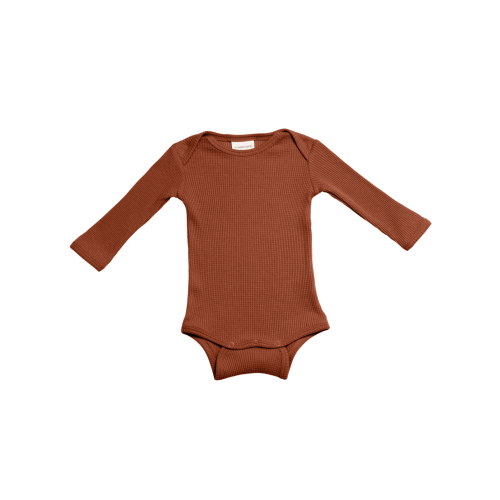 Organic Waffle Long Sleeve Bodysuit, Caramel