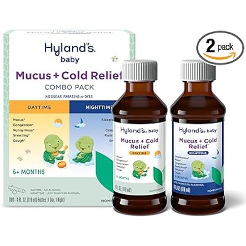Hyland's Baby Mucus and Cold Relief, Day and Night Value Pack, Infant And Baby Cold Medicine, Decongestant And Cough Relief, 8 Fl Oz