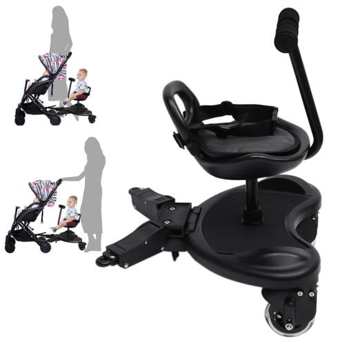 Universal Stroller Board with Seat, 2-in-1 Sit and Stand Buggy Board for Toddler, Up to 55lbs, Adjustable Width, Fits Most Strollers