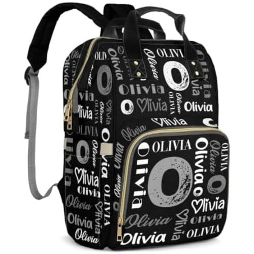 Customizable Large Capacity Diaper Bag Personalized Name, Waterproof Multi-Function Mommy Bag with Thermal Pockets for Girls and Boys，Pink Butterfly