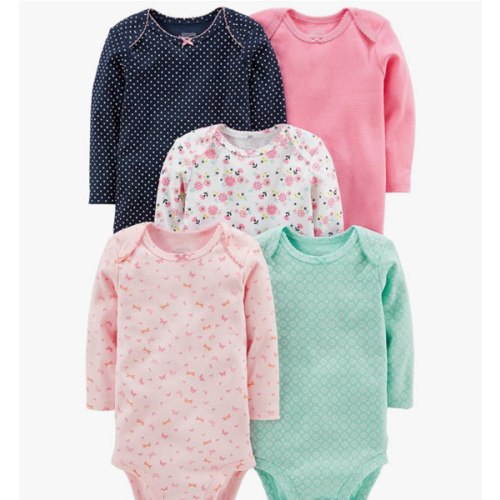 Simple Joys by Carter's Baby Girls' Long-Sleeve Bodysuit, Pack of 5