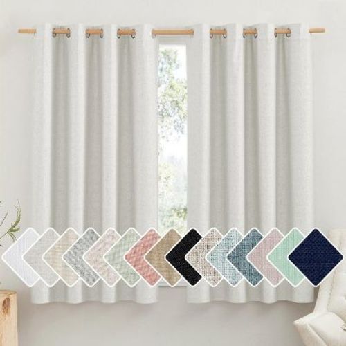 NICETOWN 100% Blackout Linen Curtains, Thermal Insulated White Liner, 52x63 Inch, Ivory, 2 Panels, Noise Reducing Window Drapes for Nursery