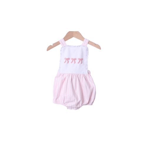 French Knot Bow Pink Stripe Sunsuit