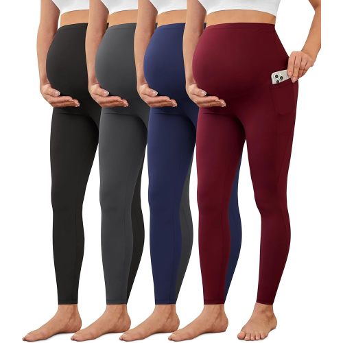 VALANDY Creamlush 4 Pack Maternity Leggings with Pockets Over The Belly-Buttery Soft Yoga Workout Pregnant Pants