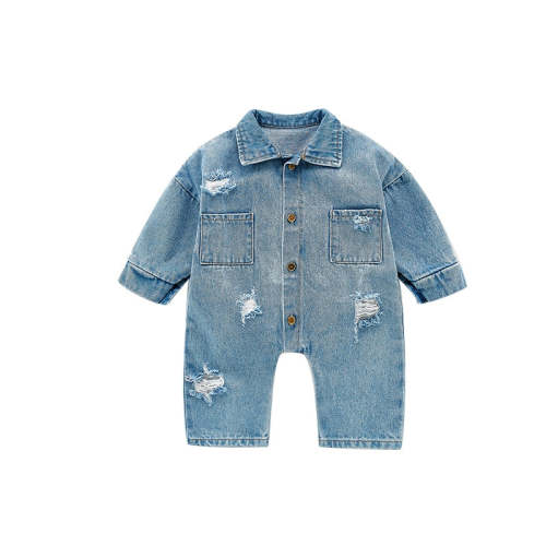 Long Sleeve Distress Denim Jumpsuit Romper – August + Willow