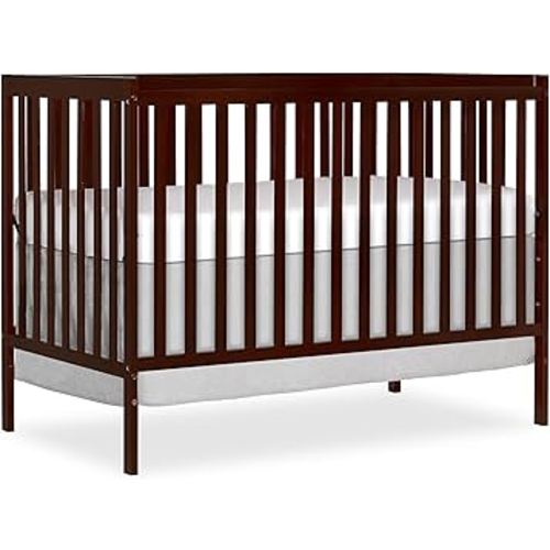 Dream On Me Synergy 5-in-1 Convertible Full-Size Baby Crib with Toddler, Day & Full Bed Conversion in Espresso, GreenGuard Gold & JPMA, 3 Mattress Heights, Sustainable Pinewood