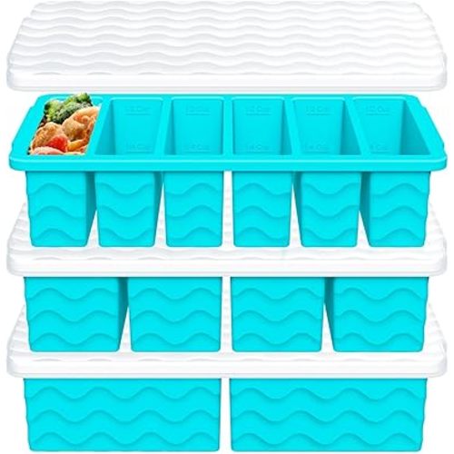 3-Pack Silicone Freezer Trays with Lid,2 Large 2-Cup(500ml)&4 Medium 1-Cup(125ml)&6 Small 1/2-Cup(75ml) Soup Freezer Container Molds,Ice Cube Tray For Meal Prep&Freezing Soup,Stews,Sauces