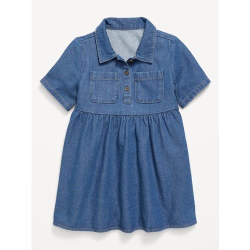 Short-Sleeve Denim Shirt Dress for Toddler Girls
