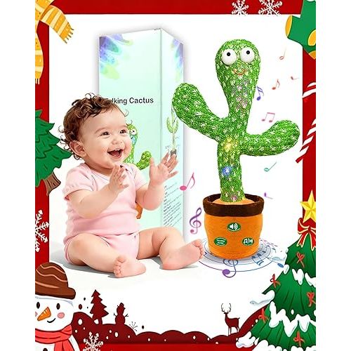 (Updated Volume Adjustment) Dancing Mimicking Talking Cactus Toy,Funny Gift for Toddler 1 2 3 Year Old Boy Girl,Singing Record Repeat What You Say Light Up Baby Infant Toys 6-12 12-18 Months