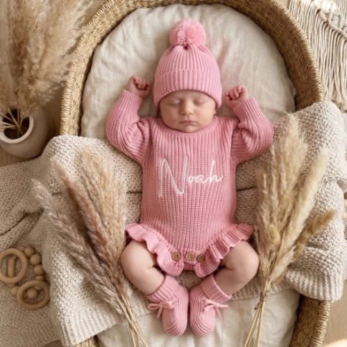 Chunky knit frill leg newborn announcement romper – KnittyBaby