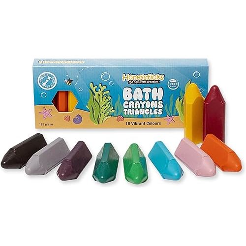 Honeysticks Triangle Bath Crayons Non Toxic (10 Pk) for Toddlers 1-3 and Kids 4-8, Natural Beeswax Crayons, Food-Grade Colors, Fragrance Free, Easy Grip Triangular Shape, Bath Toys for Bathtub, Shower