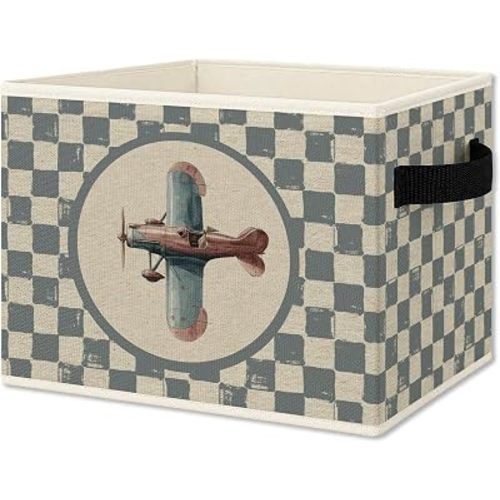 Vintage Blue Checkered Airplane Foldable Storage