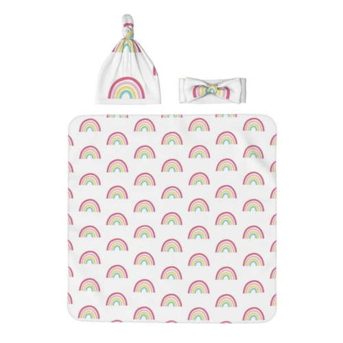 Zeuib Rainbow Newborn Swaddle Set Baby Receiving Blanket with Matching and Bow Wrap Receiving Blankets for Baby Girl Boy