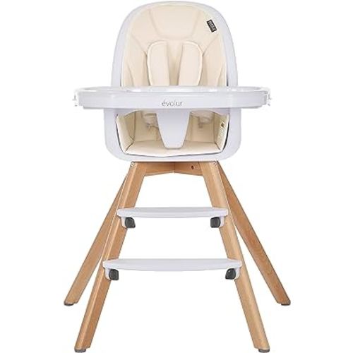 Evolur Zoodle 2 in 1 Baby High Chair in Ivory, Easy to Clean, Adjustable and Removable Tray, Compact and Portable Convertible High Chair for Babies and Toddlers