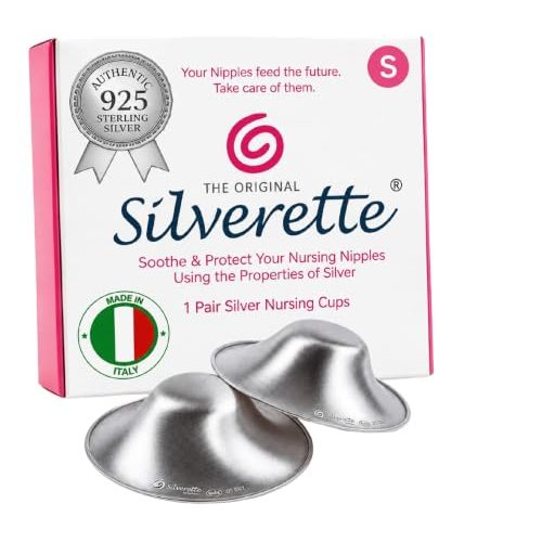 Silverette Nursing Cups, Postpartum Essentials, The Real Silverette, Small | 100% Sterling Silver Nursing Cups, Nipple Shields for Breastfeeding Newborn, Silver Nipple Covers, Made in Italy, Gift