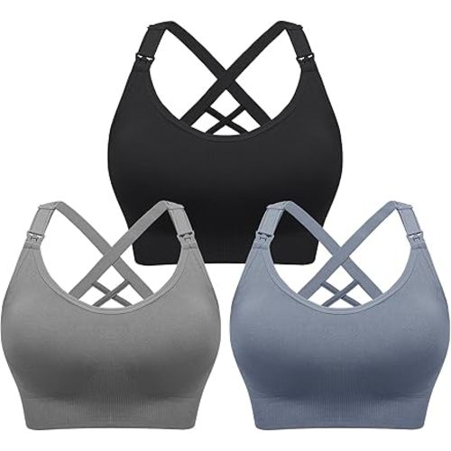 Angelhood Nursing Bras for Breastfeeding, Seamless Nursing Sports Bra Support Yoga Maternity Bras Pregnancy Sleep Bralette