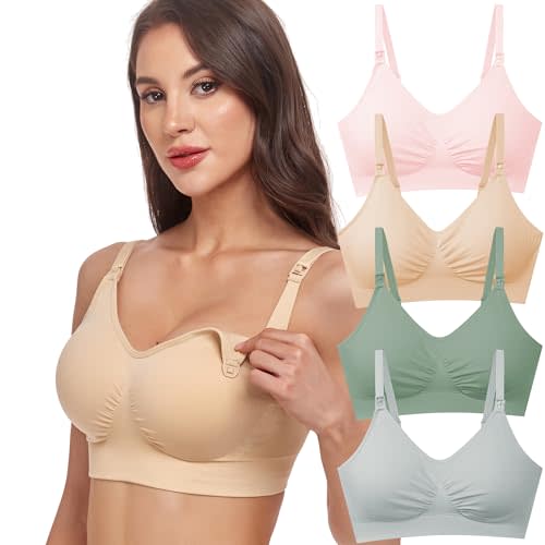 GXXGE 4Pack Nursing Bra for Breastfeeding Maternity Bras Push Up Silk Seamless Pregnancy Bralette Underwear