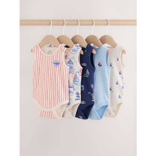 Navy/Red Stripe Baby Bodysuits 5 Pack (6-9 months)