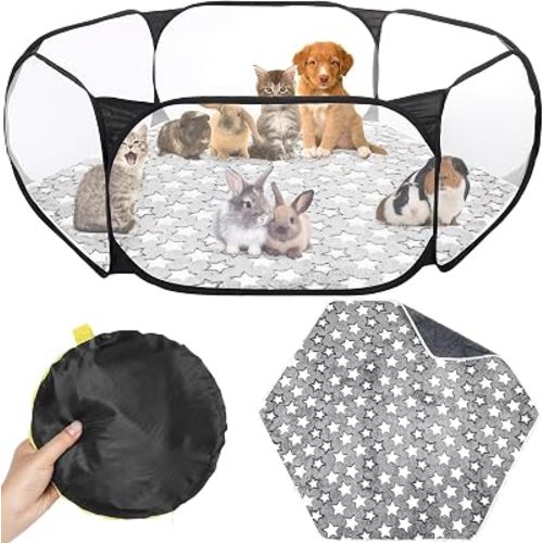 VitalCozy Guinea Pig Playpen with Mat Small Animal, Black, Star