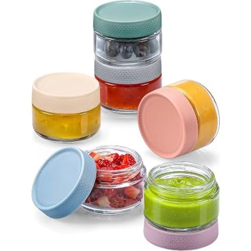 NETANY 2oz Glass Salad Dressing Containers, 6-Pack Small Sauce Containers with Lids and Mini Condiment Cups Containers,To Go Glass Jars for Meal Prep Lunch box