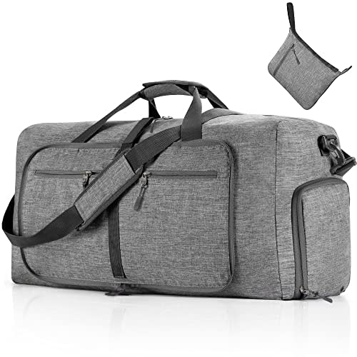 Vomgomfom 65L/85L/115L Foldable Travel Duffle Bag with Shoe Compartment | Tear-Resistant 600D Polyester, Only 1.06 lb, Folds Into Compact Pouch, 5 Zip Pockets, Trolley Sleeve, Gym & Weekend Ready