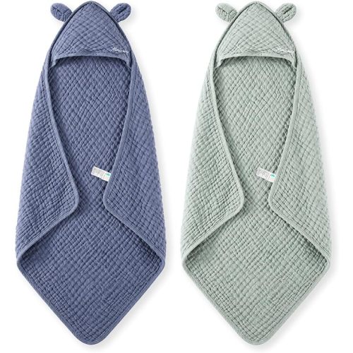 Momcozy 6-Layer Muslin Cotton Baby Towels with Hood, 32x32 Inch, Blue
