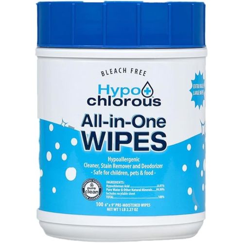 Hypochlorous Acid Wipes – 100 Count Unscented, Non-Toxic Cleaner for Skin, Baby, Pet, Home & Gym – Bleach-Free