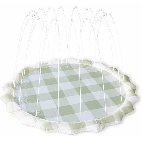 Neutral Gingham Splash Pad for Kids - Outdoor Sprinkler for Kids & Toddlers, Water Mat Sprinkler Toy-Splash Pool 67in