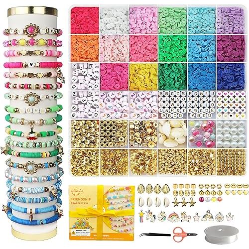 iumulinrui Friendship Bracelet Kit Concert Bracelets Merch, 5200 Pcs Clay Beads Bracelet Making Kit Tricolor Letter Bead, Jewelry Set with Pendant, DIY Craft Gifts Suitable for Beginners