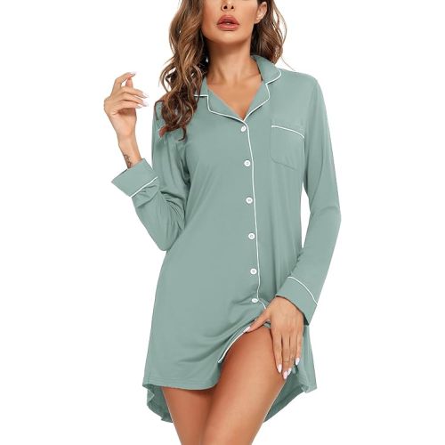 Leikar Maternity Nightgown For Women Nursing Pajamas Long Sleeve Sleepshirt