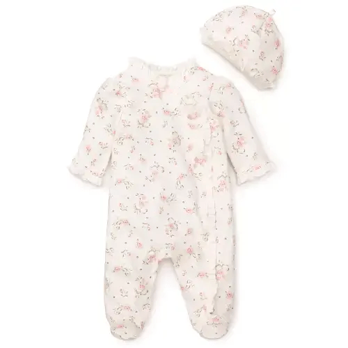 Girls' Vintage Rose Footie & Cap - Baby
