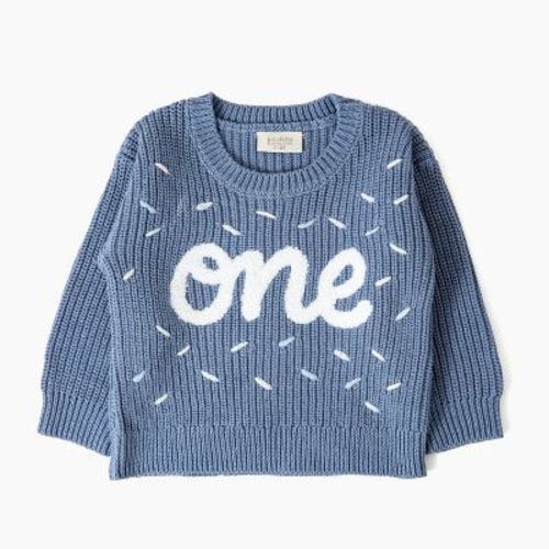 Picolette by Olivia Culpo Baby Boys' first Birthday Long Sleeve Crewneck Pullover Sweater - Blue 6-12M