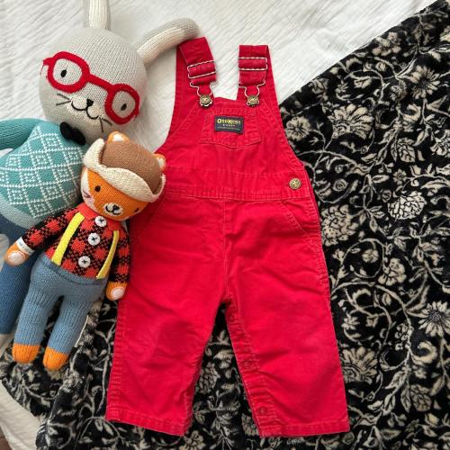 Red oshkosh overalls with adjustable straps and...