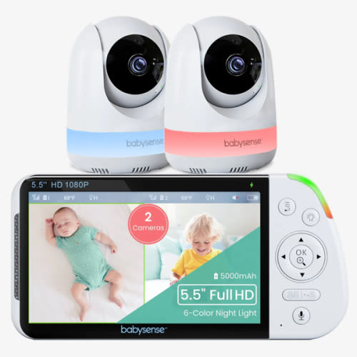 Babysense Max View: Video Baby Monitor with 2 Cameras, Split Screen, Non Wifi, Night Light & Sound Machine