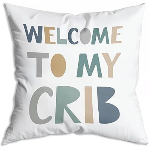 Boys Nursery Gift-Welcome to My Crib-Soft Throw Pillow Covers Decor Gift for Nursery Baby Kids Boy Newborn Nephew Teen Bedroom Playroom Pillowcase 18x18 Inch - Birthday Gift