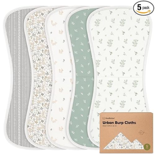 Organic Burp Cloths Baby Boy & Girl - 5-Pack Super Absorbent Cotton Burping Cloths for Babies, Soft & Plush Newborn Spit Up Rags, Infant Towels for Milk Spit Up, Unisex, Large 21" x 10" (Prairie)