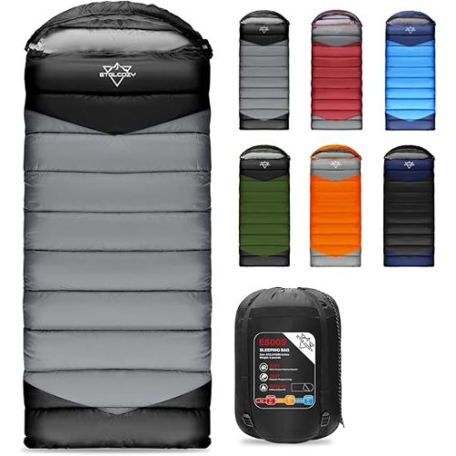 Sleeping Bag for Adults Cold Weather & Warm, Lightweight Backpacking Camping Hiking Essentials Gear for Kids 10-12 Girls Boys Compact w/Compression Sack 30-50F Degree, Black/Grey