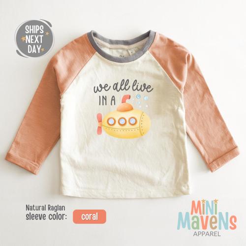 Yellow Submarine Toddler Shirt - Toddler Submarine Shirt - Funny Toddler Shirt - Under the Sea Kids Raglan - Baby Boy Girl Gift