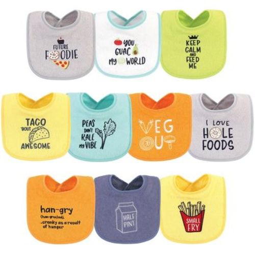 Hudson Baby Infant Boys Cotton Terry Drooler Bibs with Fiber Filling 10pk, Food Neutral, One Size