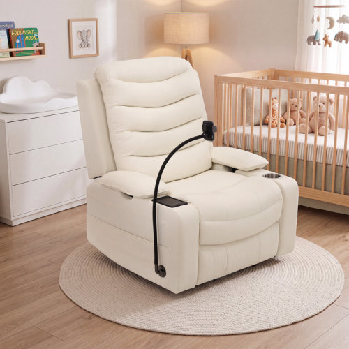 Trinx Luxury Nursery Glider Recliner Chair with Power Swivel, Massage & Heating, Faux Leather Electric Recliner with Wireless Charging and Cup Holders | Wayfair
