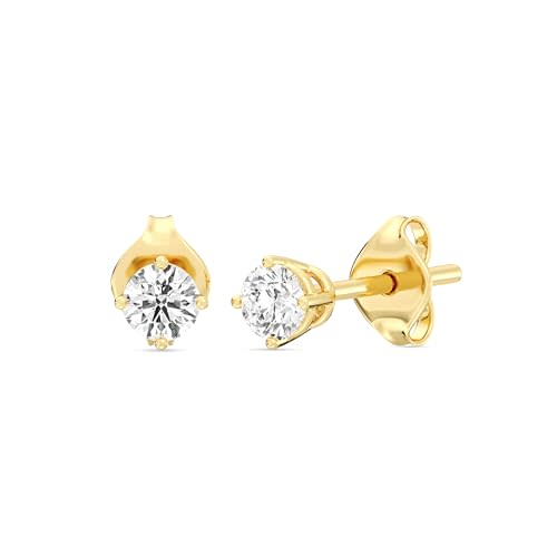 Gilded Lab-Grown Diamond 10KT White Gold and 10KT Yellow Gold Stud Earrings for Women| Hypoallergenic Fine Gold Jewelry | 4-Prong Basket, Push Back Nut | SI1 Clarity, F Color, Round Cut | 1/5,1/4,1/3,3/8,1/2,3/4,1 Carat Total Weight