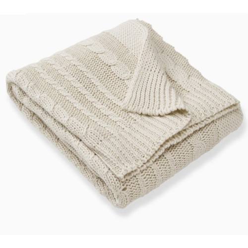Organic Cotton Cable Knit Baby Blanket - Oat