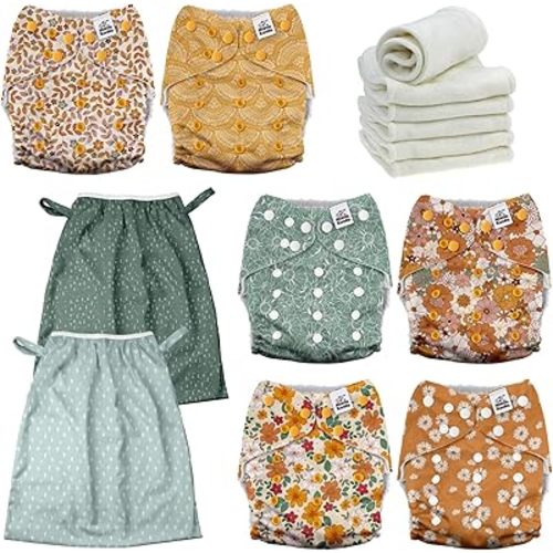 Mama Koala 3.0 Baby Cloth Diapers with 6 Inserts Bundle, with 2 Pack Reusable Pail Liner