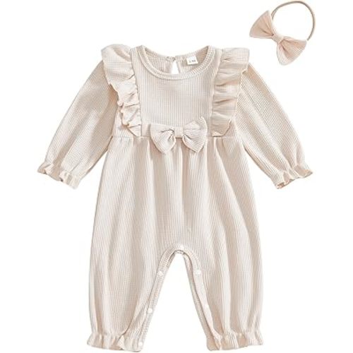 Newborn Infant Baby Girl Clothes Long Sleeve Waffle Knit Ruffle Sweater Bubble Romper Oneise Jumpsuit Outfit