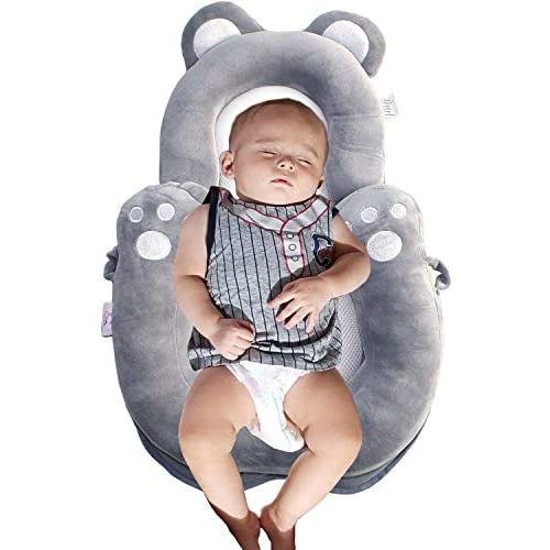 Heartbeat Plush Baby Nest Lounger, Portable Newborn Baby Bed, Tummy Time Mat, Rattle Toy, Cute Bear Design, Baby Flat Head Prevention Pillow 0-6 Months