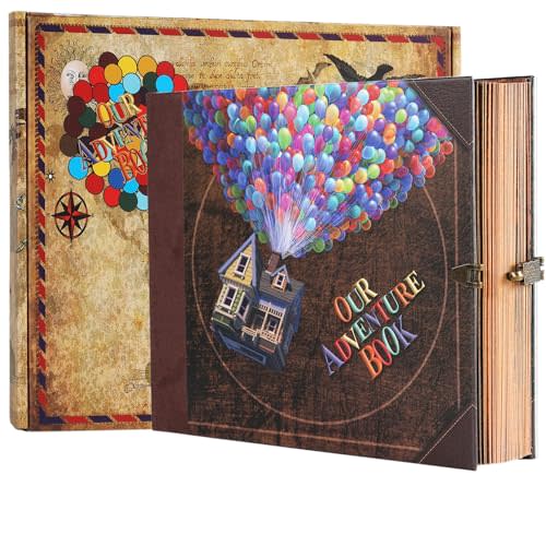 Scrapbook Photo Album,Our Adventure Book, Embossed Words Hard Cover Movie Up Travel Scrapbook for Anniversary, Wedding, Travelling, Baby Shower, etc (Adventurebook Ball)