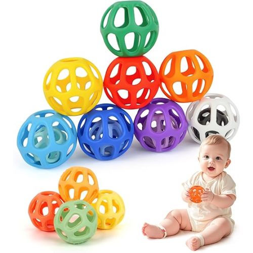 Baby Ball Toy with Holes, 8PCS Easy Grip Food Grade Silicone Baby Toys 0-6 Months, Colorful Soft BPA Free Montessori Baby Teethers 6-12 Months, Stretchy Newborn Infant Sensory Balls