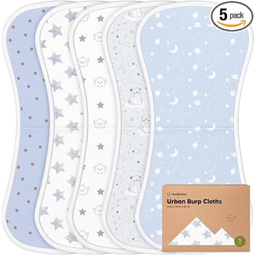 Organic Burp Cloths Baby Boy & Girl - 5-Pack Super Absorbent Cotton Burping Cloths for Babies, Soft & Plush Newborn Spit Up Rags, Infant Towels for Milk Spit Up, Unisex, Large 21" x 10"(Constellation)